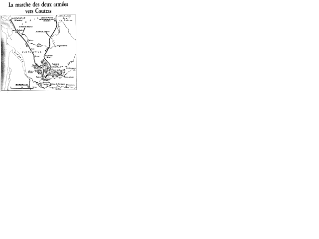 Carte de l'avance des armes avant la bataille de Coutras 